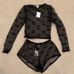 NWT Kilo Brava black lace crop top and black lace shorts